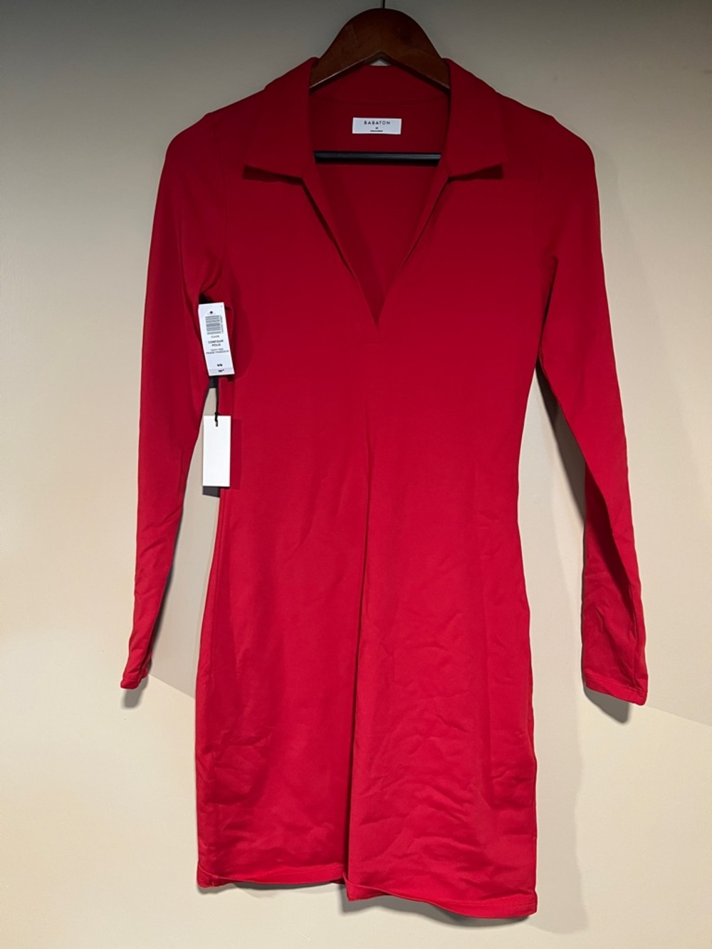 Babaton Red Long-Sleeve V-Neck Mini Dress